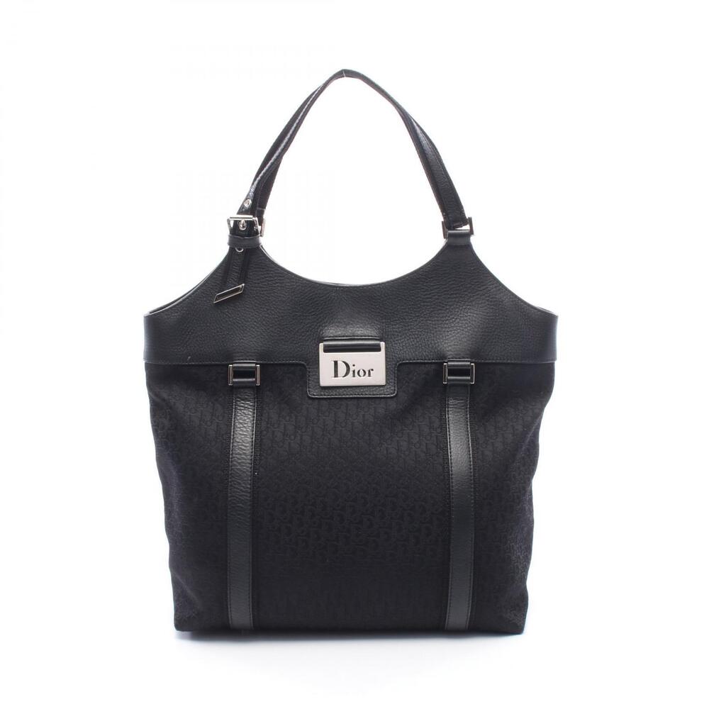Christian Dior Trotter Street Tote Bag Canvas Leather Black